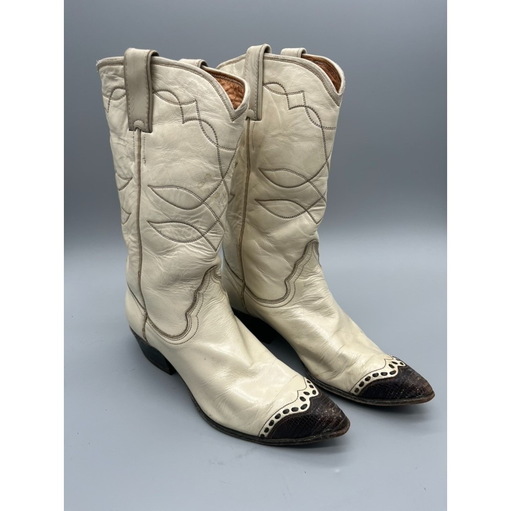 Justin Womens Vintage Lizard Skin Western Cowboy Boots Cream Brown 6 B L4047